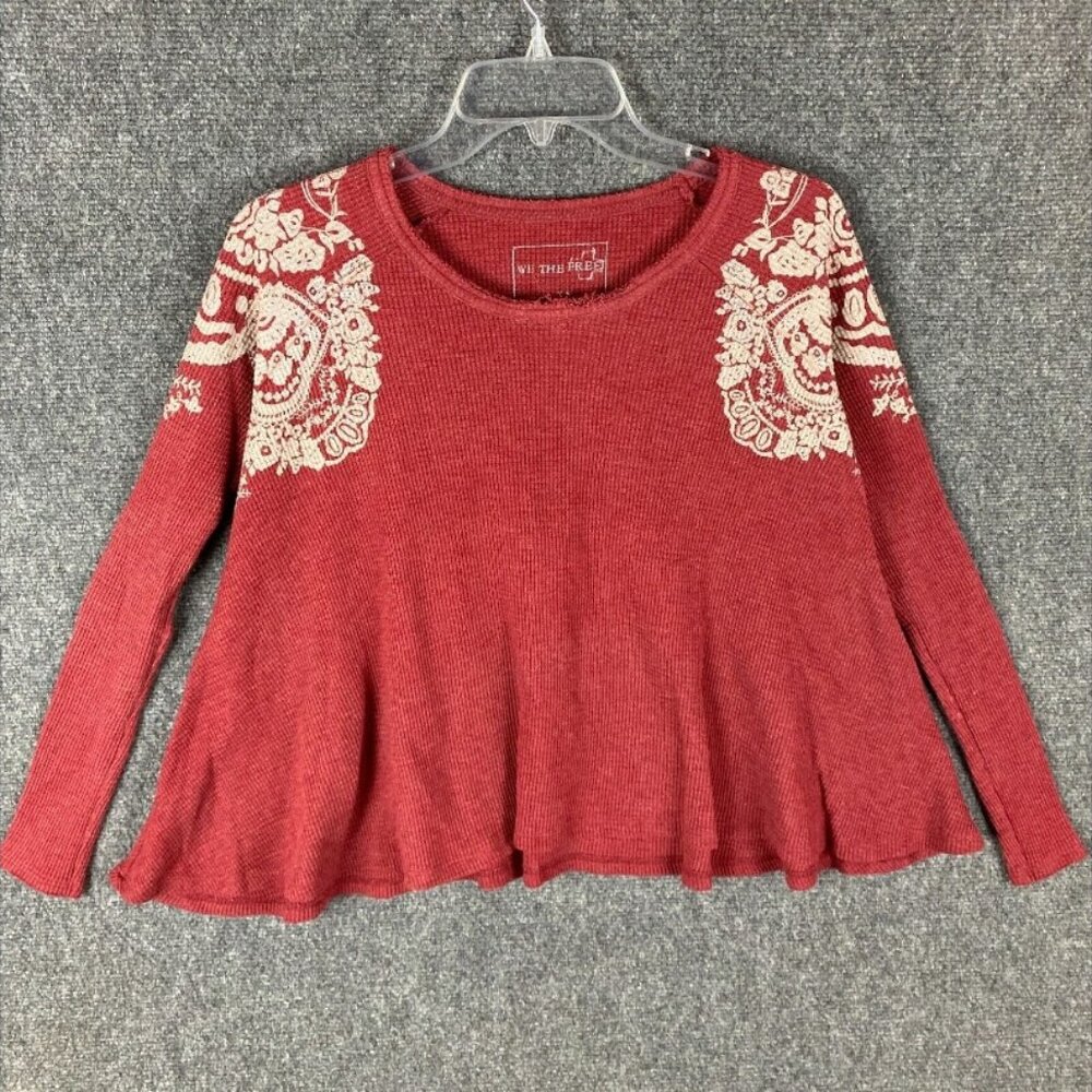 We The Free Blouse Women's XS Long Sleeve Waffle Knit Cotton Blend Extra Smallβ